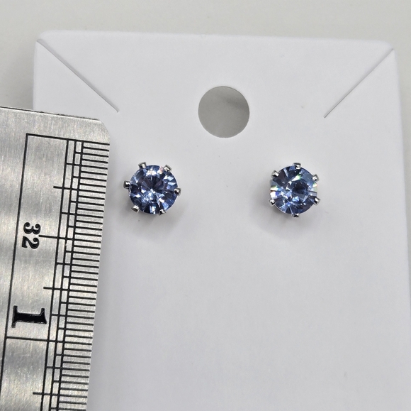 Light Blue Sapphire Stud Earrings Made w/ Swarovski Crystals Silver Overlay - Picture 4 of 4